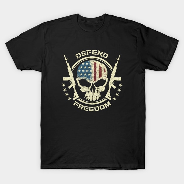 Grunge Defend Freedom I Vintage USA Skull Weapon Gun Used Look Design T-Shirt by az_Designs